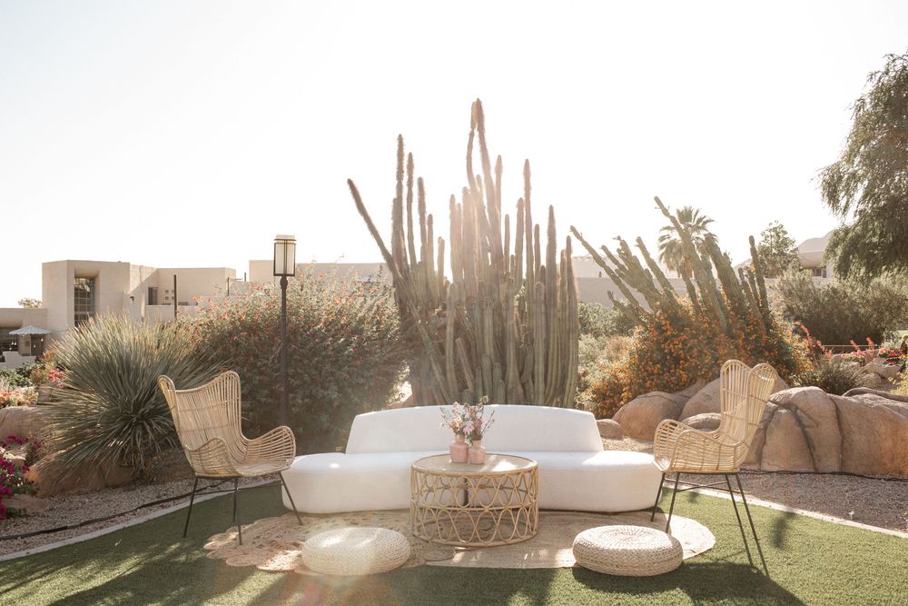 Photo of outdoor lounge seating inspiration for backyard weddings