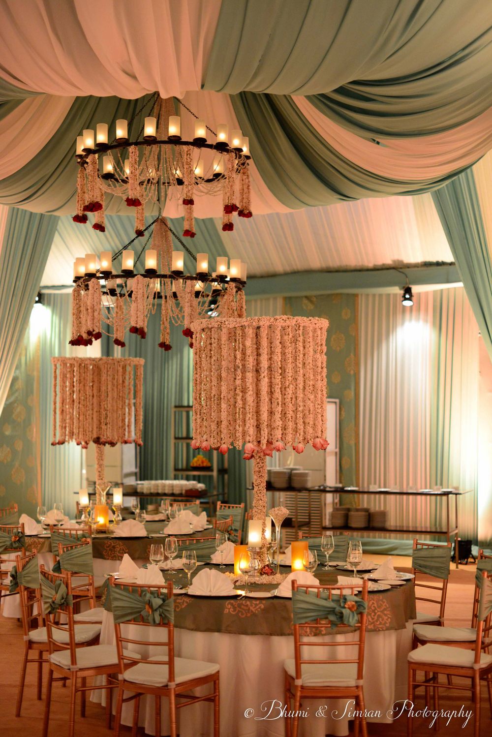 Photo of Mint green pastel decor for engagement indian
