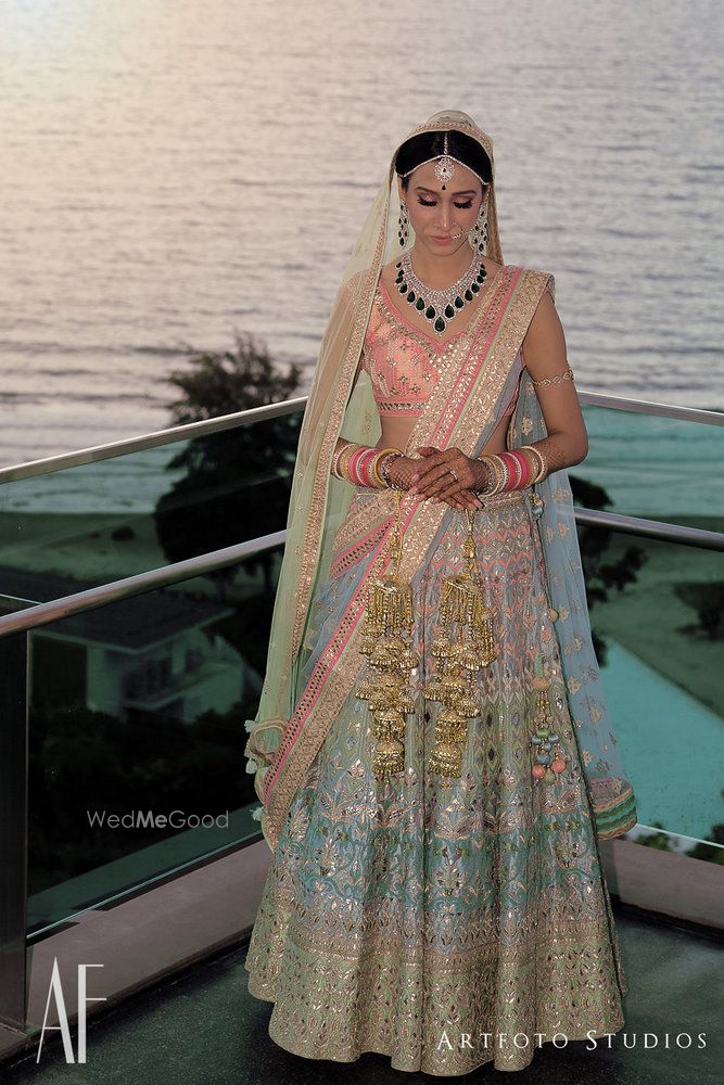 Photo of Offbeat bridal lehenga by Anita Dongre in pastel with gota patti work