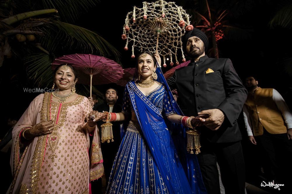 Photo of Offbeat bridal lehenga in midnight blue colour