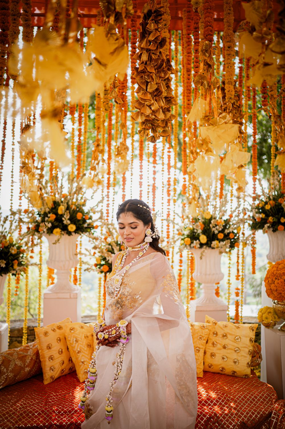 Photo of elegant bridal look on haldi ceremony