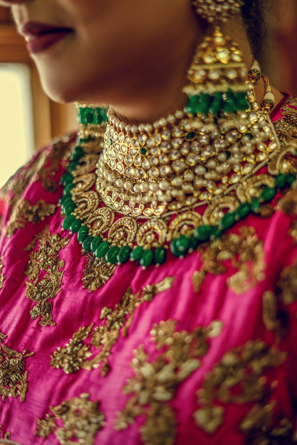 Photo of Bridal jewellery with green beads and bib necklace
