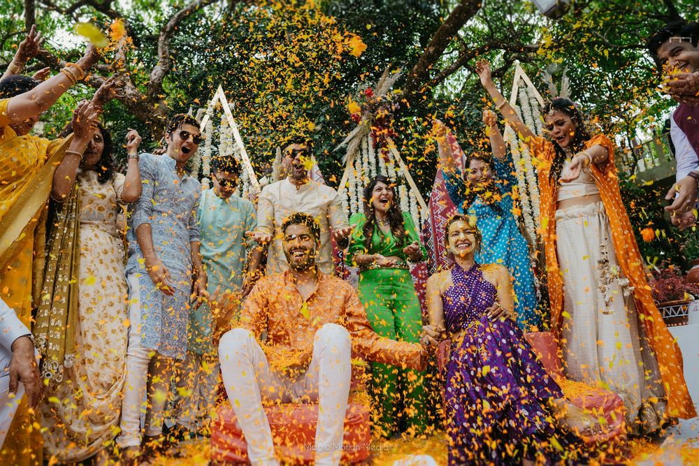 Photo of A candid capture of a flower shower on their haldi day