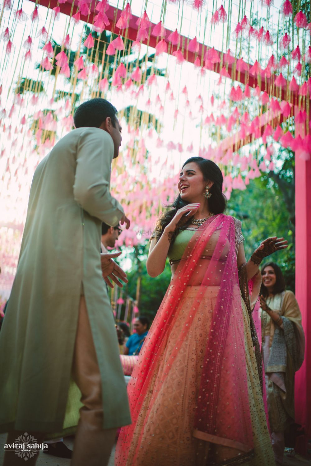 Photo of light green and pink lehenga