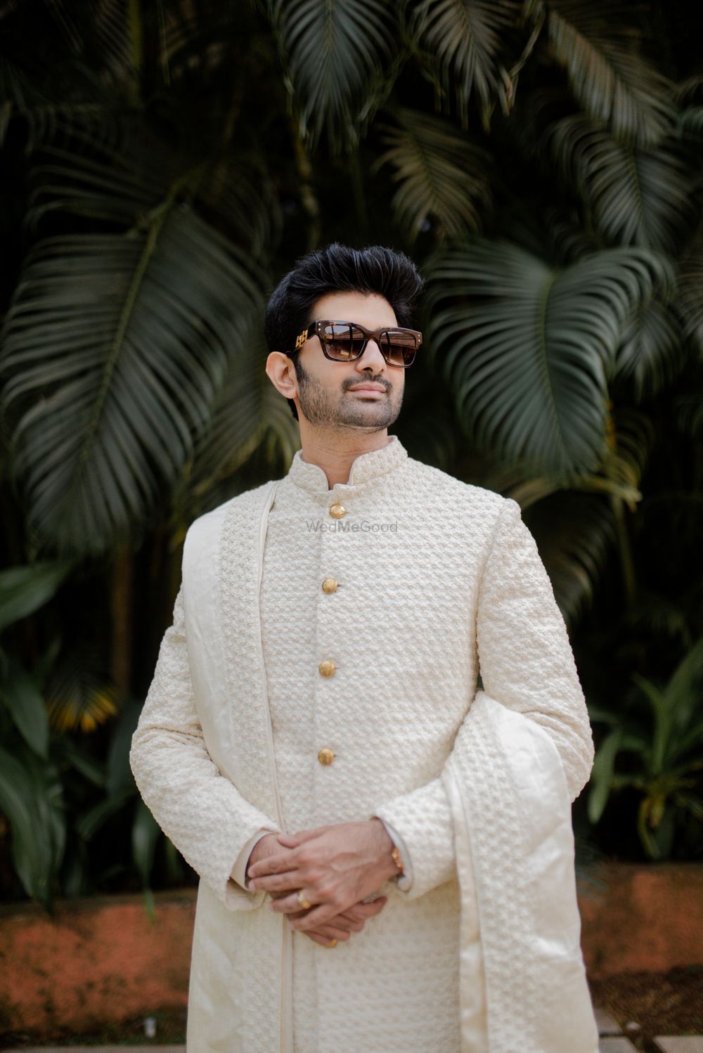 Photo of Classic all-white sherwani for the groom to be