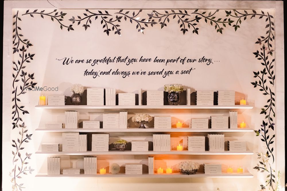 Photo of Unique and creative wedding seating chart idea with personalised gifts