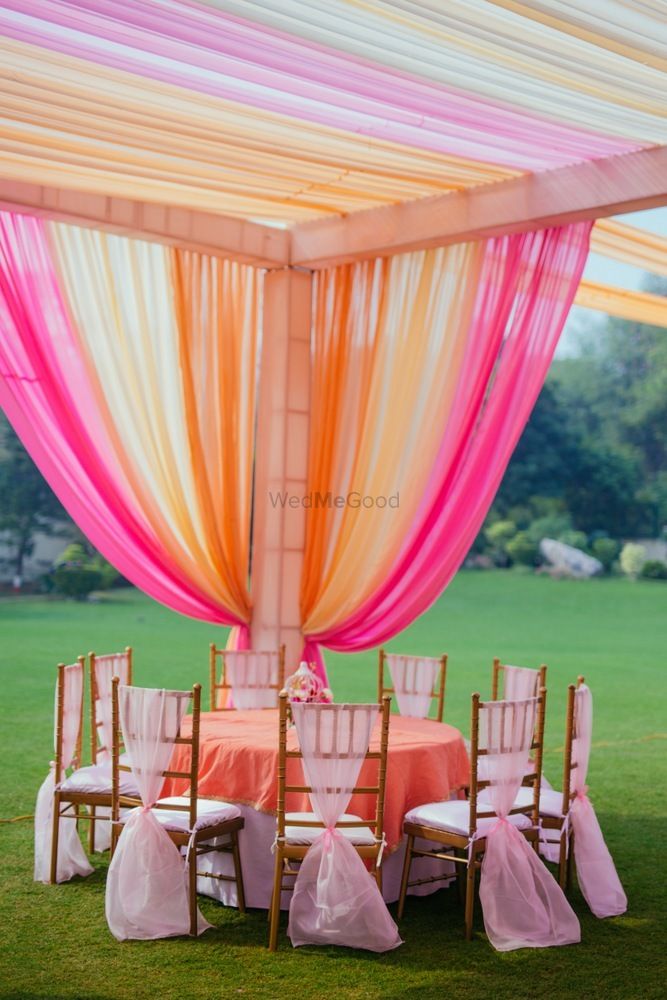 Photo of Pretty pink theme tent and table decor