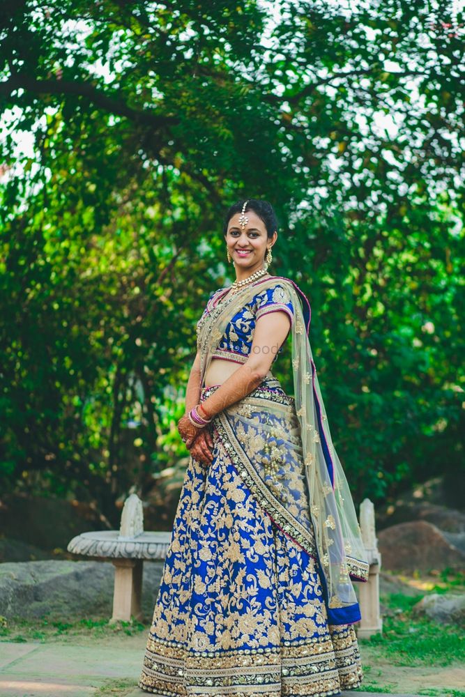Photo of blue floral embroidered lehenga