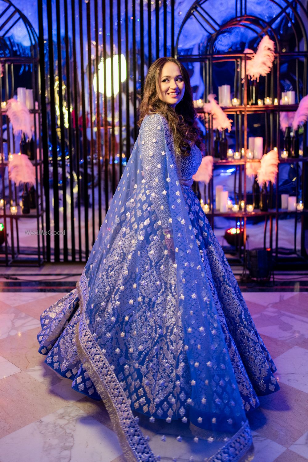 Photo of twirling bridal portrait at the Sangeet