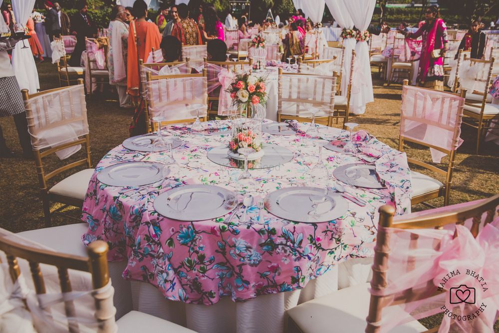 Photo of floral print table linen