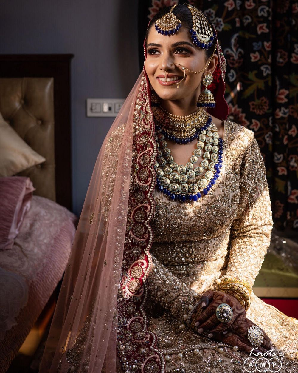 Photo of Gorgeous bridal portrait with the bride wearing a stunning raani haar