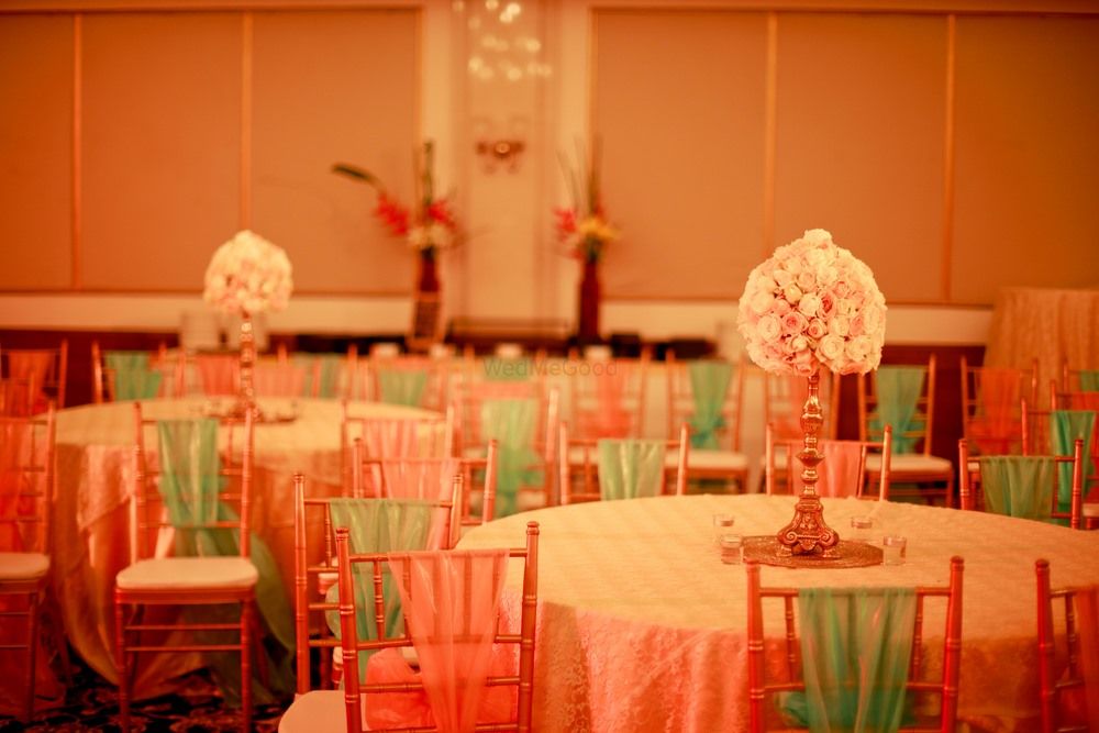 Photo of Teal and gold engagement decor