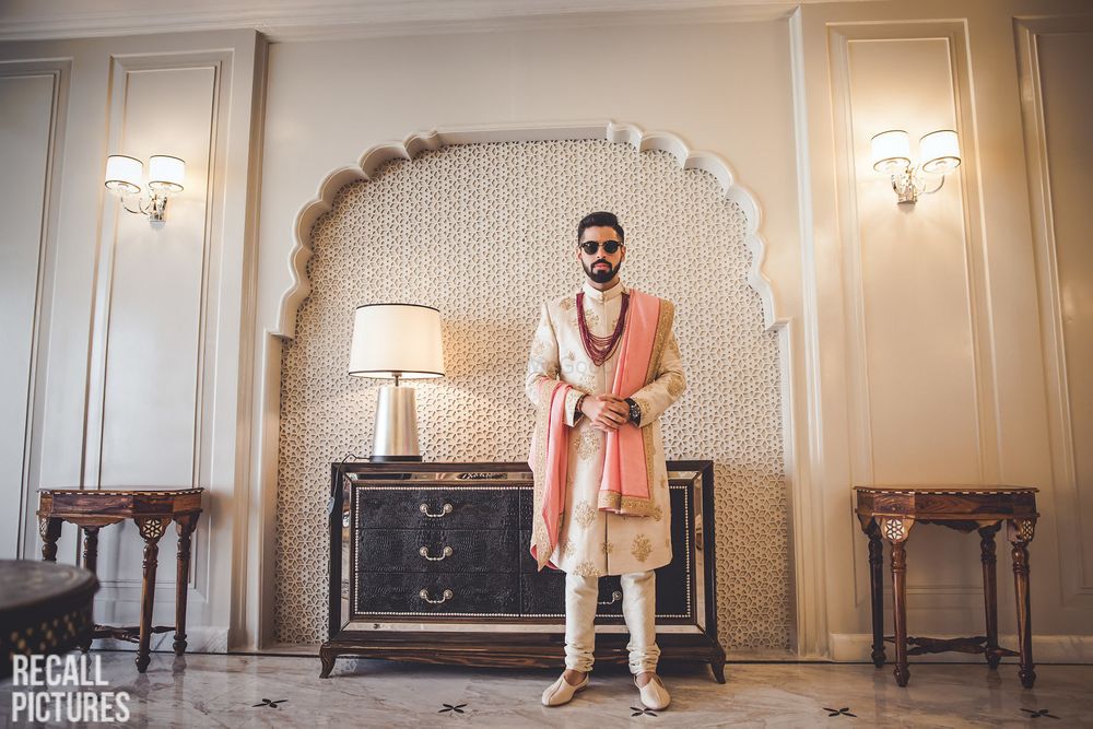 Photo of Unique groomwear idea with off white sherwani and sunnies