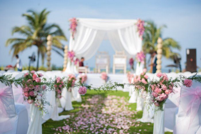 Photo of Golden Aisle Decor Goa white mandap