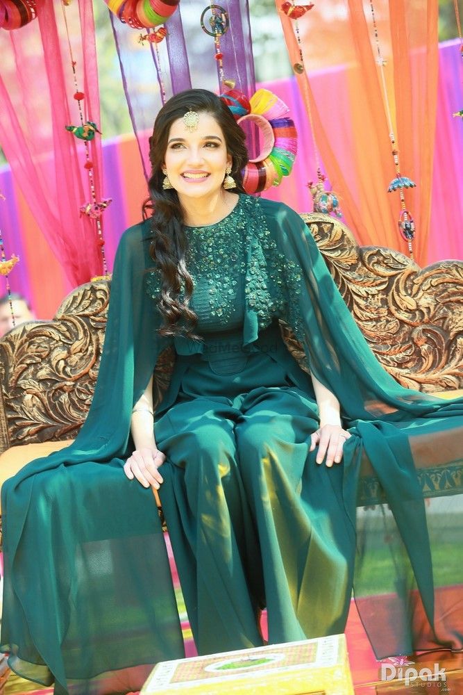 Photo of Teal Cape Outfit with Sequins for Mehendi