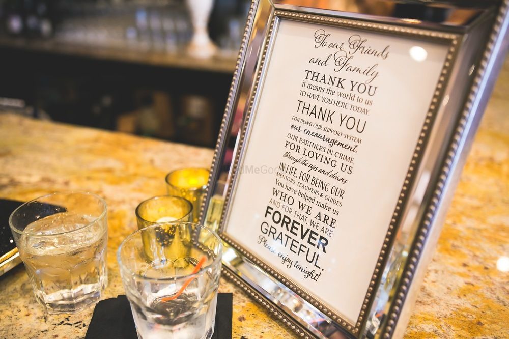 Photo of Framed thank you notes on every table