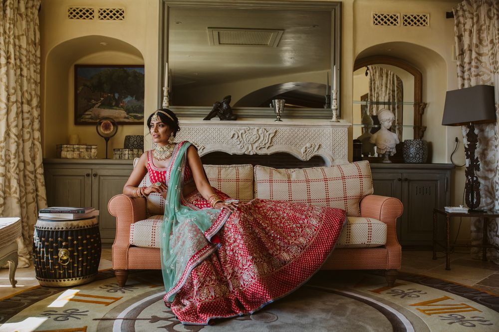 Photo of Bridal portrait with the bride on a couch