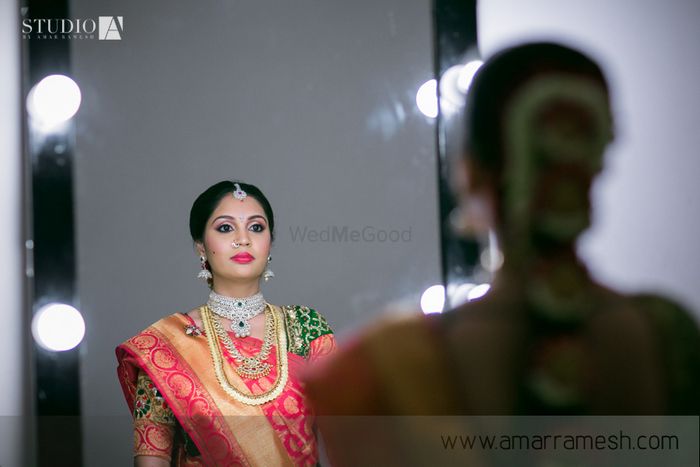 Photo of Bride in Raspberry Pink Kanjivaram Saree