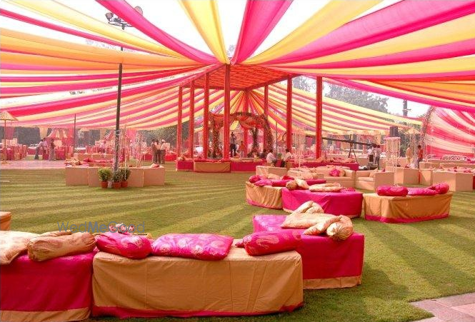 Photo of Pink and Yellow Theme Tent and Seating for Mehendi