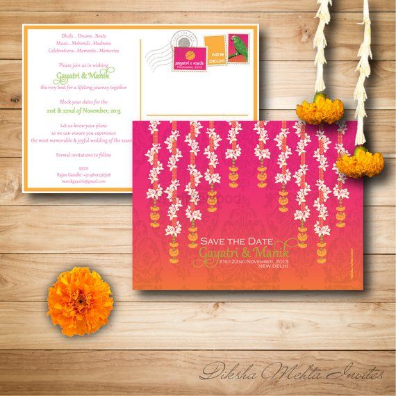 Photo of Pink and Orange Shaded Wedding Cards