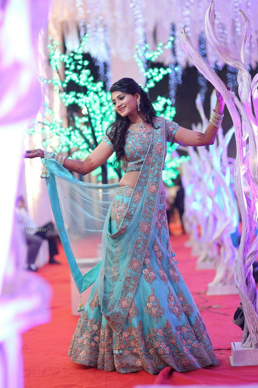 Photo of Tiffany blue lehenga with floral thread work