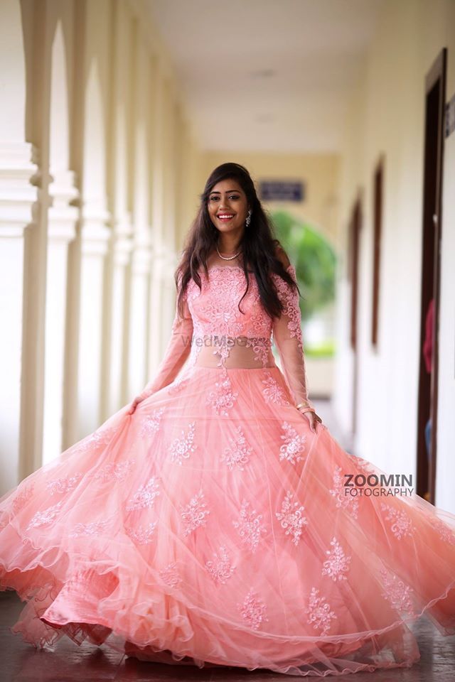 Photo of Light pink lehenga with net jacket for sister of bride