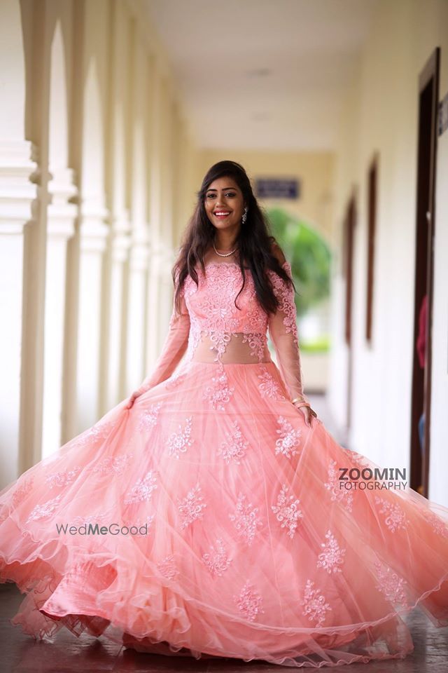 Photo of Light pink lehenga with net jacket for sister of bride