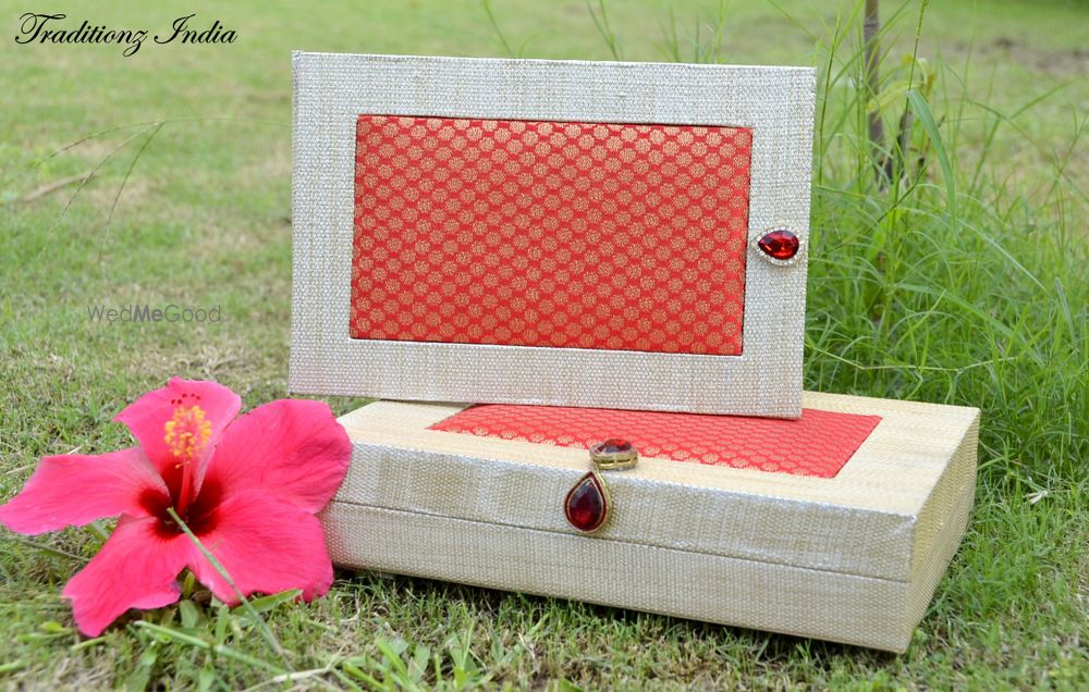 Photo of red and white wedding card