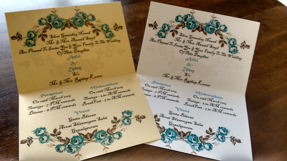 Photo of blue and white invitation