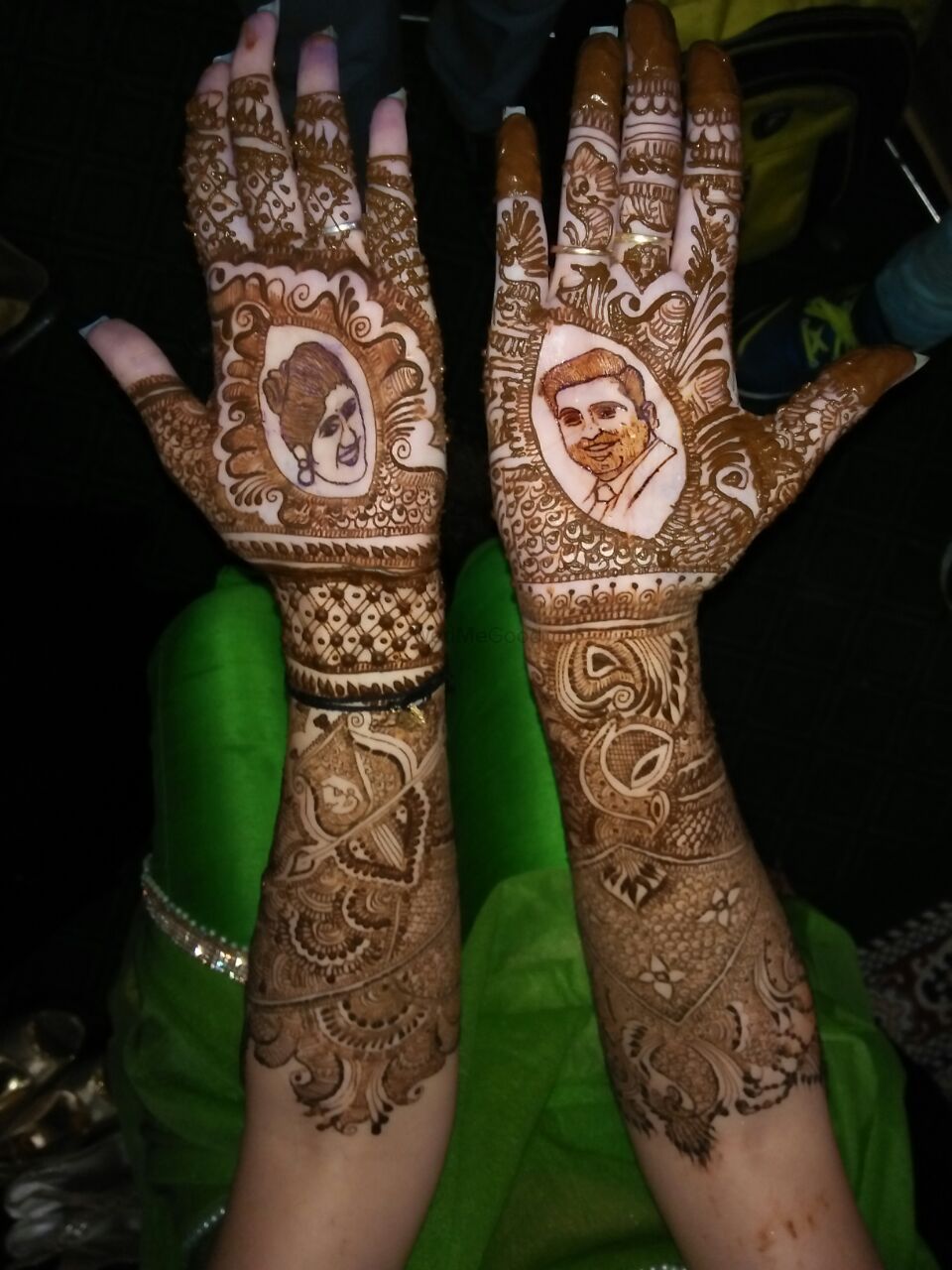 Photo of Unique mehendi design with bride and groom caricatures