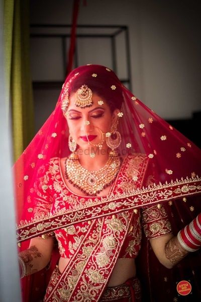 Photo of Dupatta as veil bridal shot