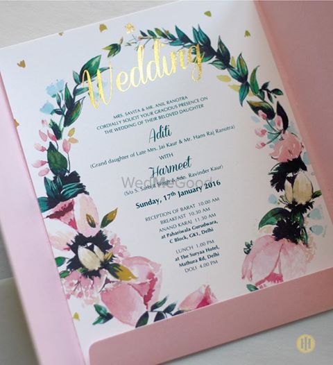 Photo of Vintage floral pink and white wedding invites