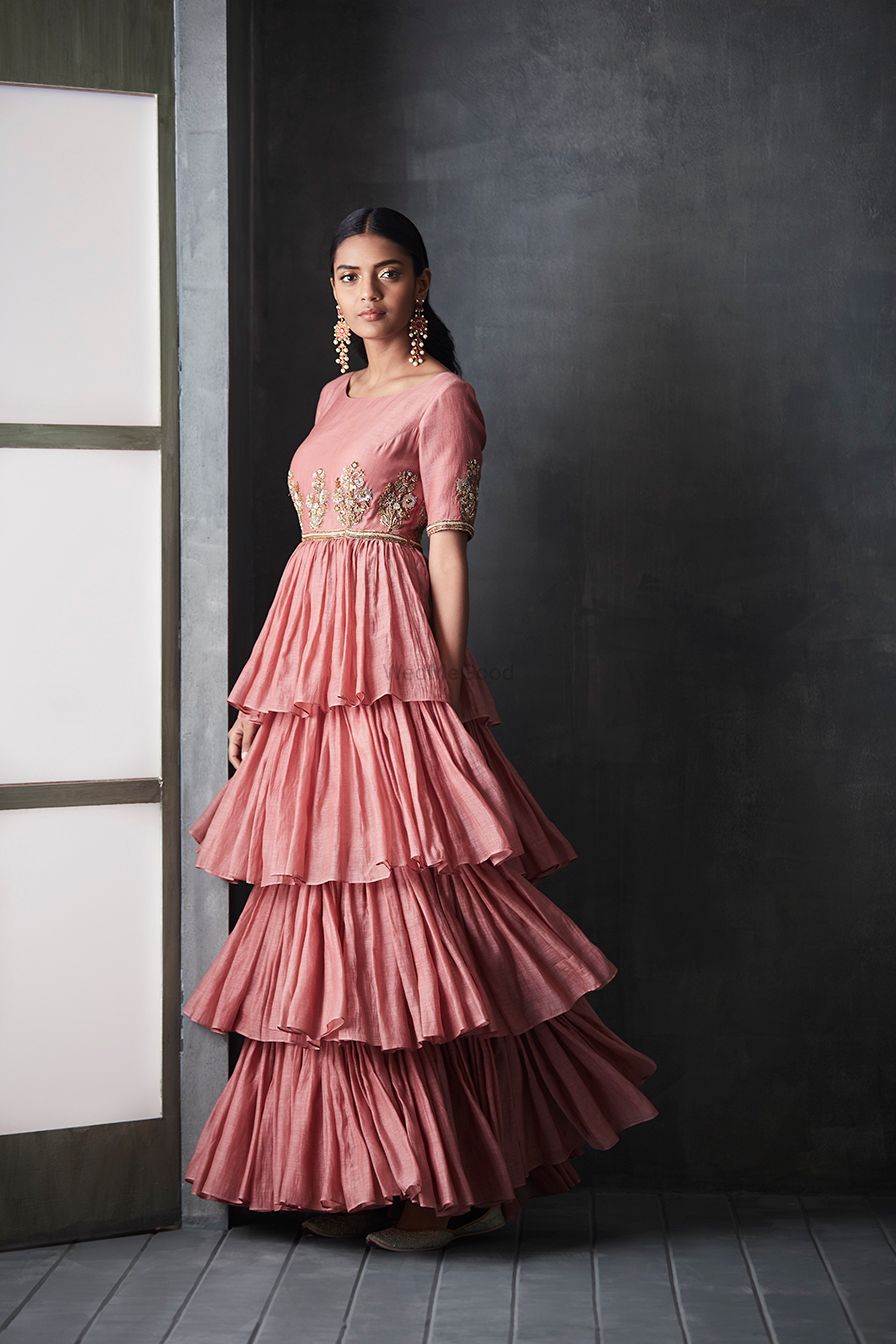 Photo of Coral floor length layered anarkali