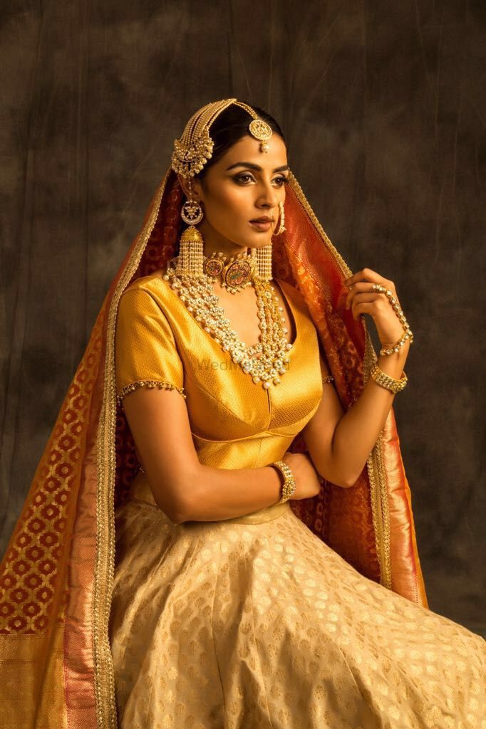 Photo of Gold Bridal Jewellery with Pearl Jhoomer and Satlada