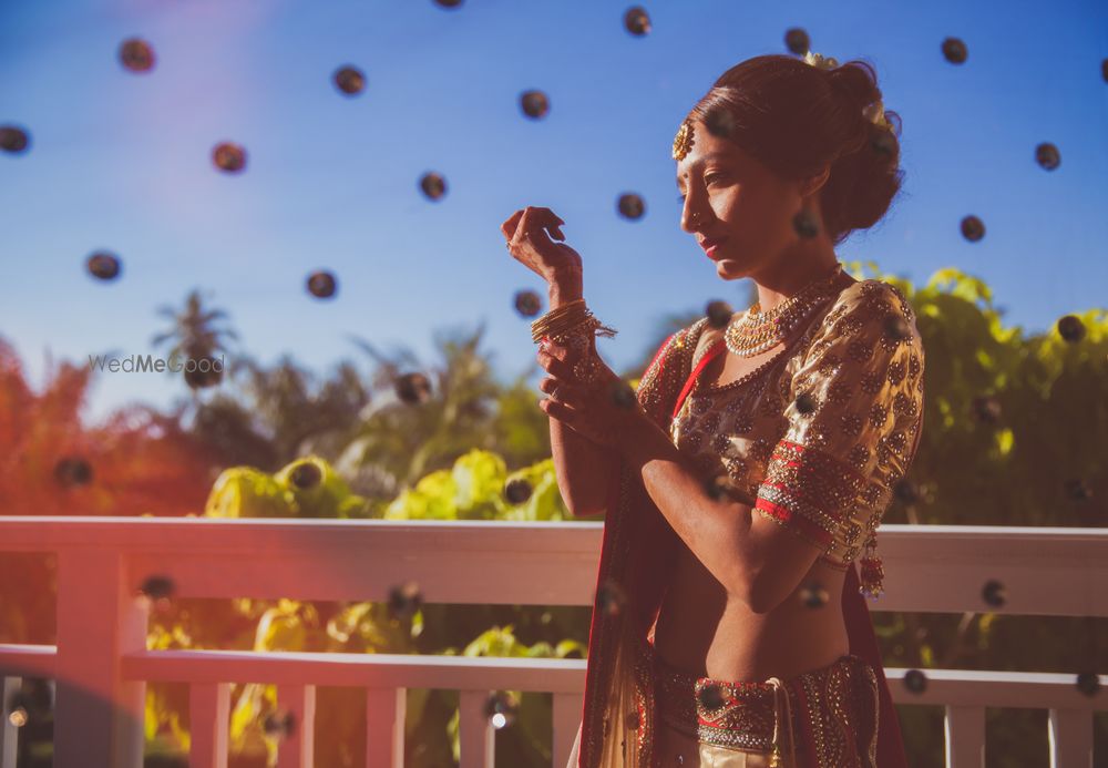 Photo of Bridal portrait with dupatta used as prop