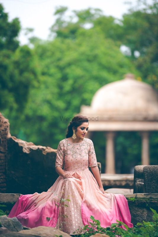 Photo of Pink ombre Anarkali with sequin work for engagement