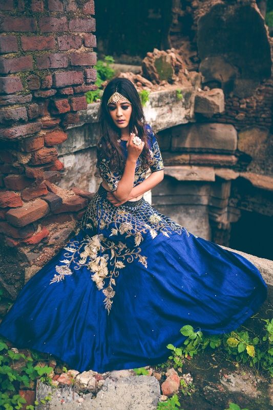 Photo of Royal blue floral embroidery lehenga