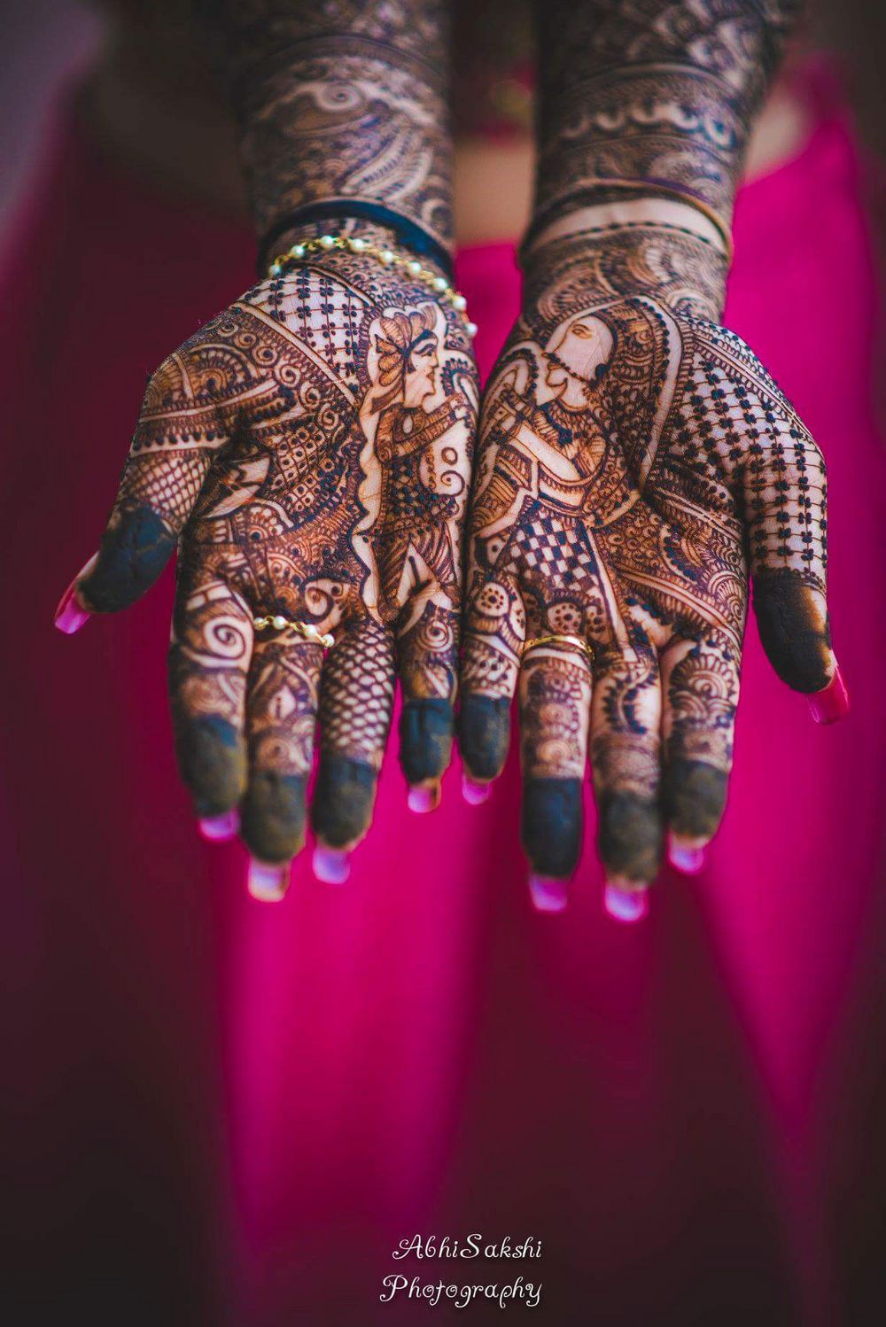 Photo of Half and Half jaimala portrait in mehendi