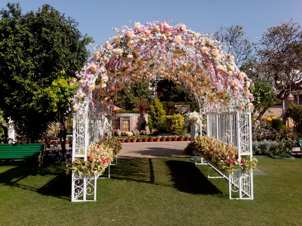 Photo of morning wedding pastel elegant entrance way decor