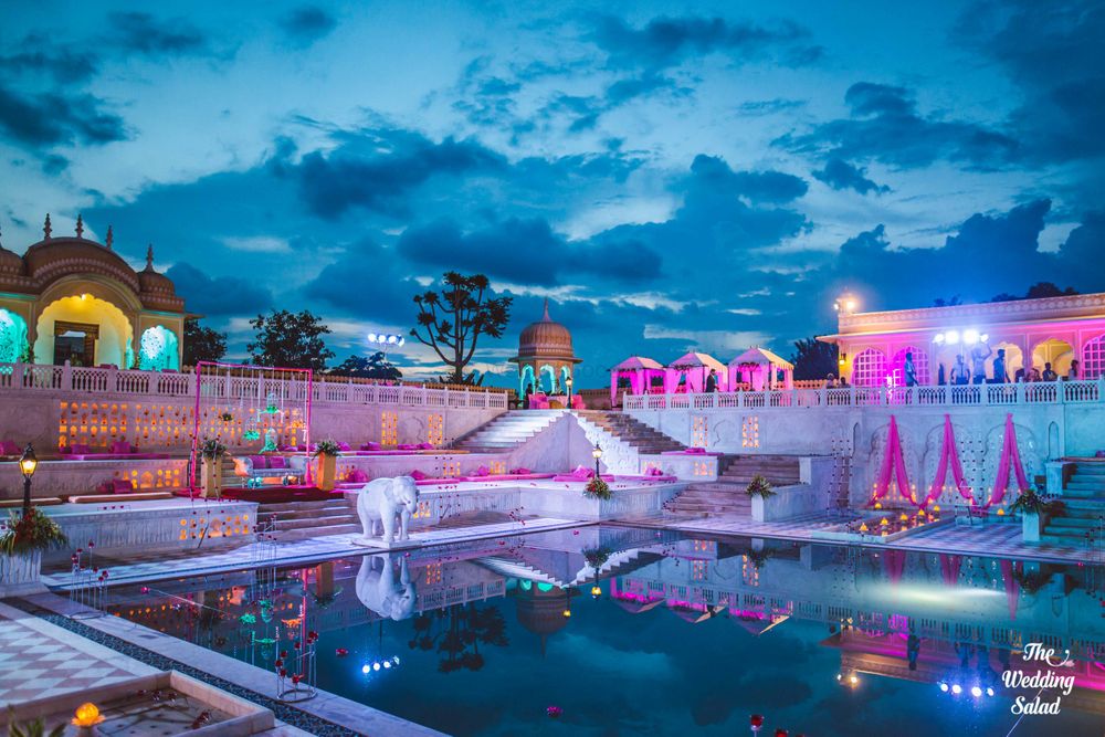 Photo of Palace Wedding Venue with Poolside Decor in Pink