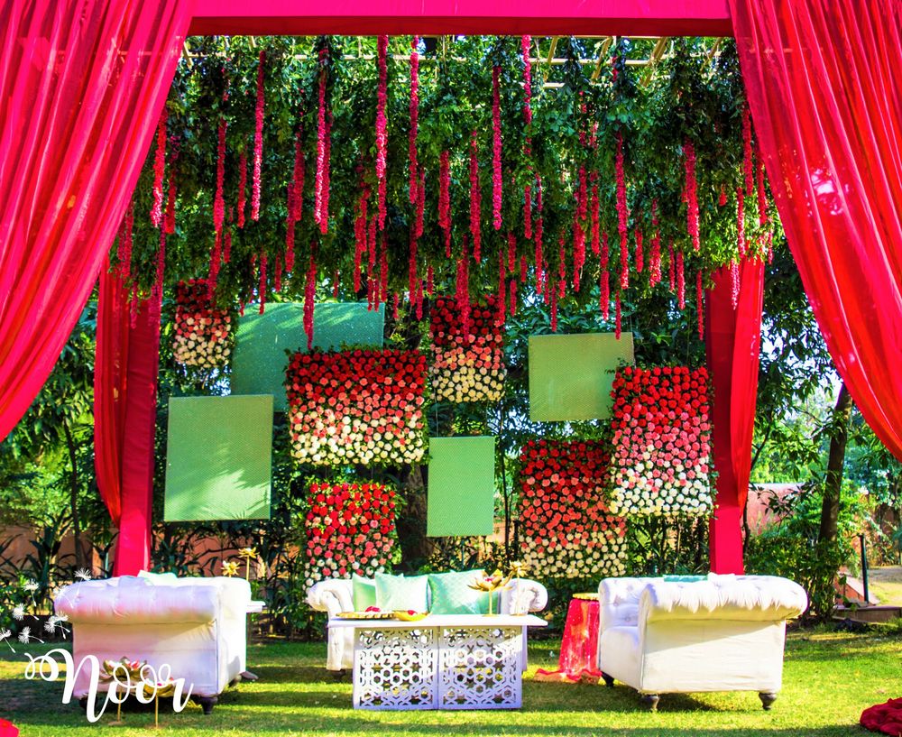 Photo of Gorgeous floral stage backdrop for mehendi