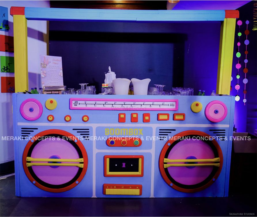 Photo of Unique radio themed bar set up for a cocktail party