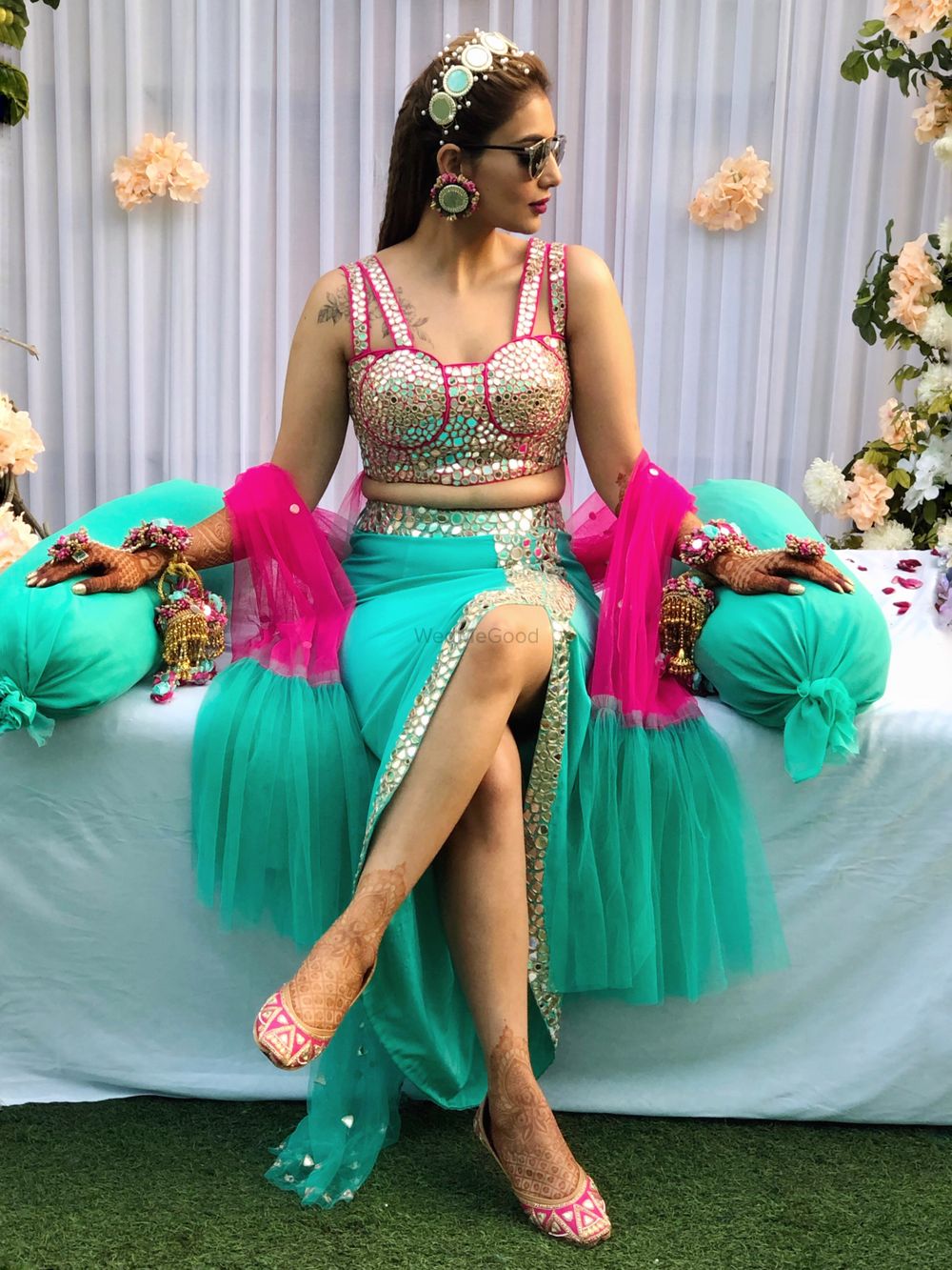 Photo of Indo western mehendi outfit with bustier and skirt