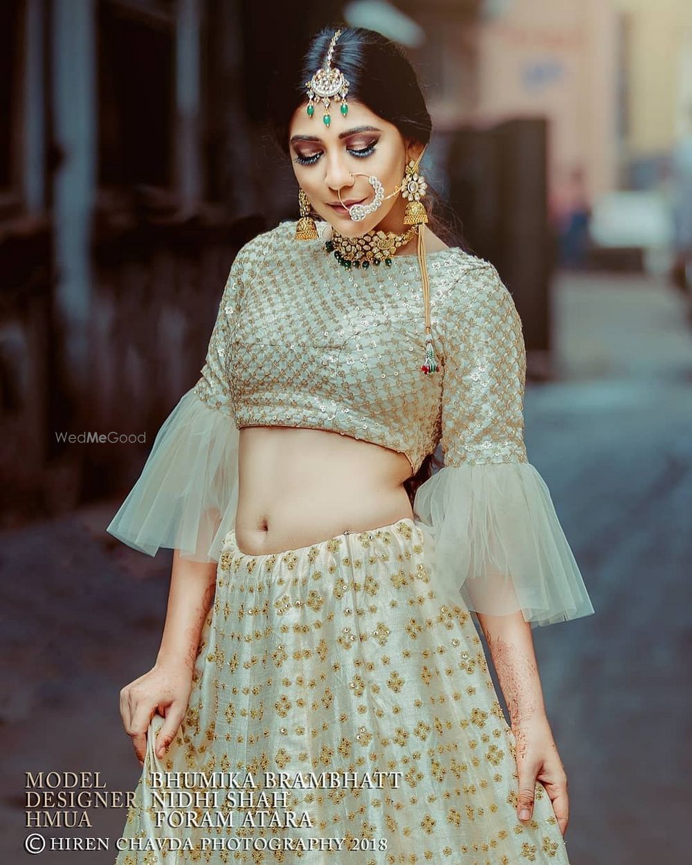 Photo of Beautiful light green bridal lehenga with frill sleeves