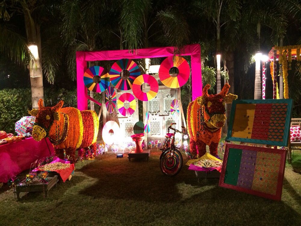 Photo of colourful dholki night decor