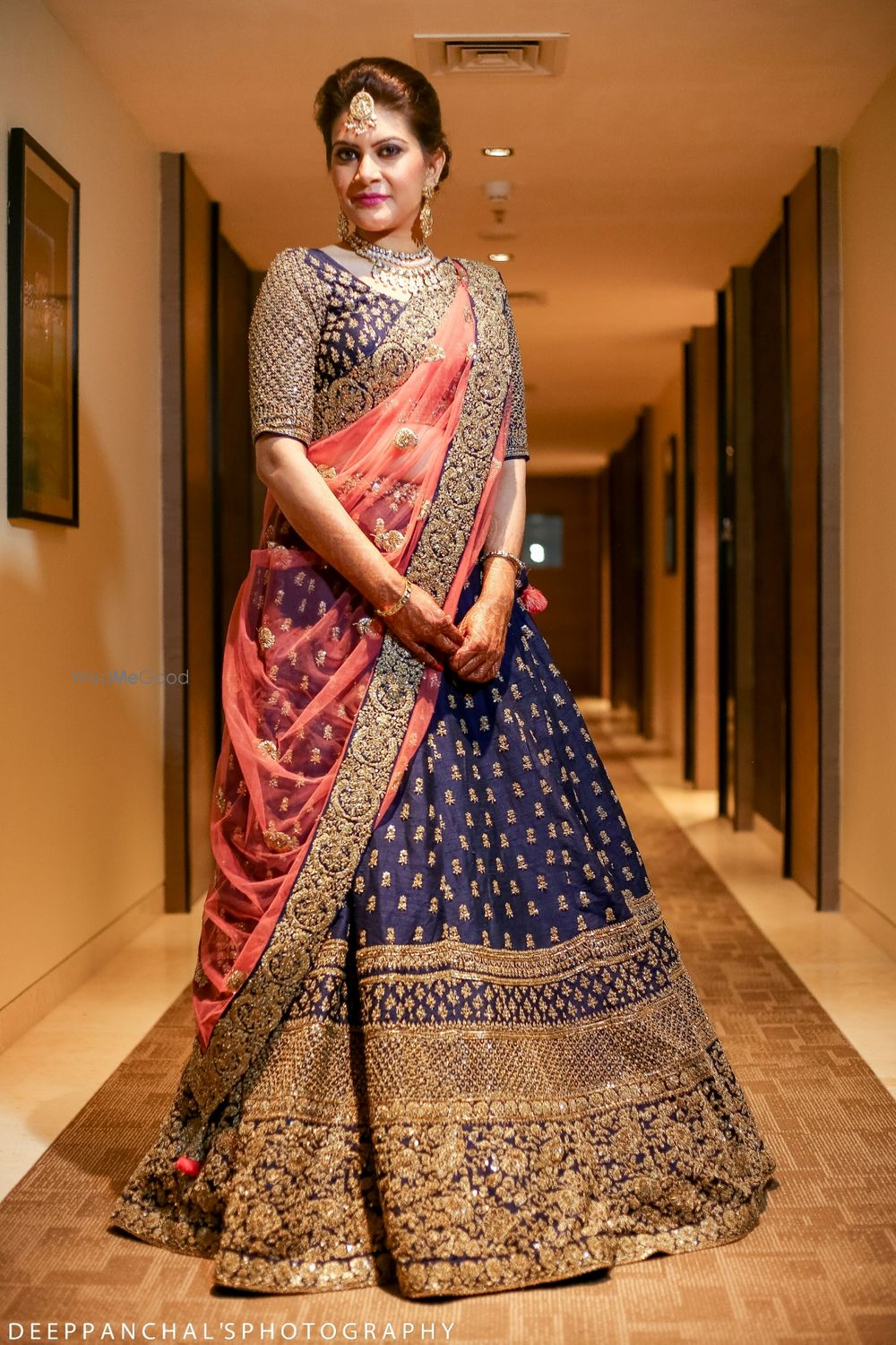 Photo of Navy Blue Sangeet Lehenga with Light Pink Dupatta