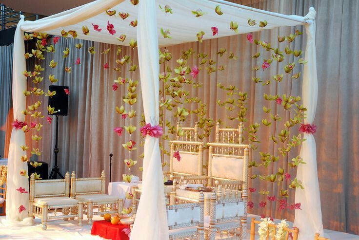 Photo of Mandap with drapes and floral strings