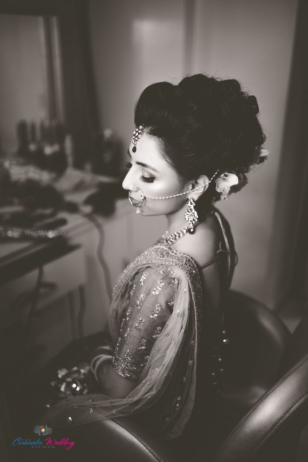 Photo of Black and white timeless bridal portrait