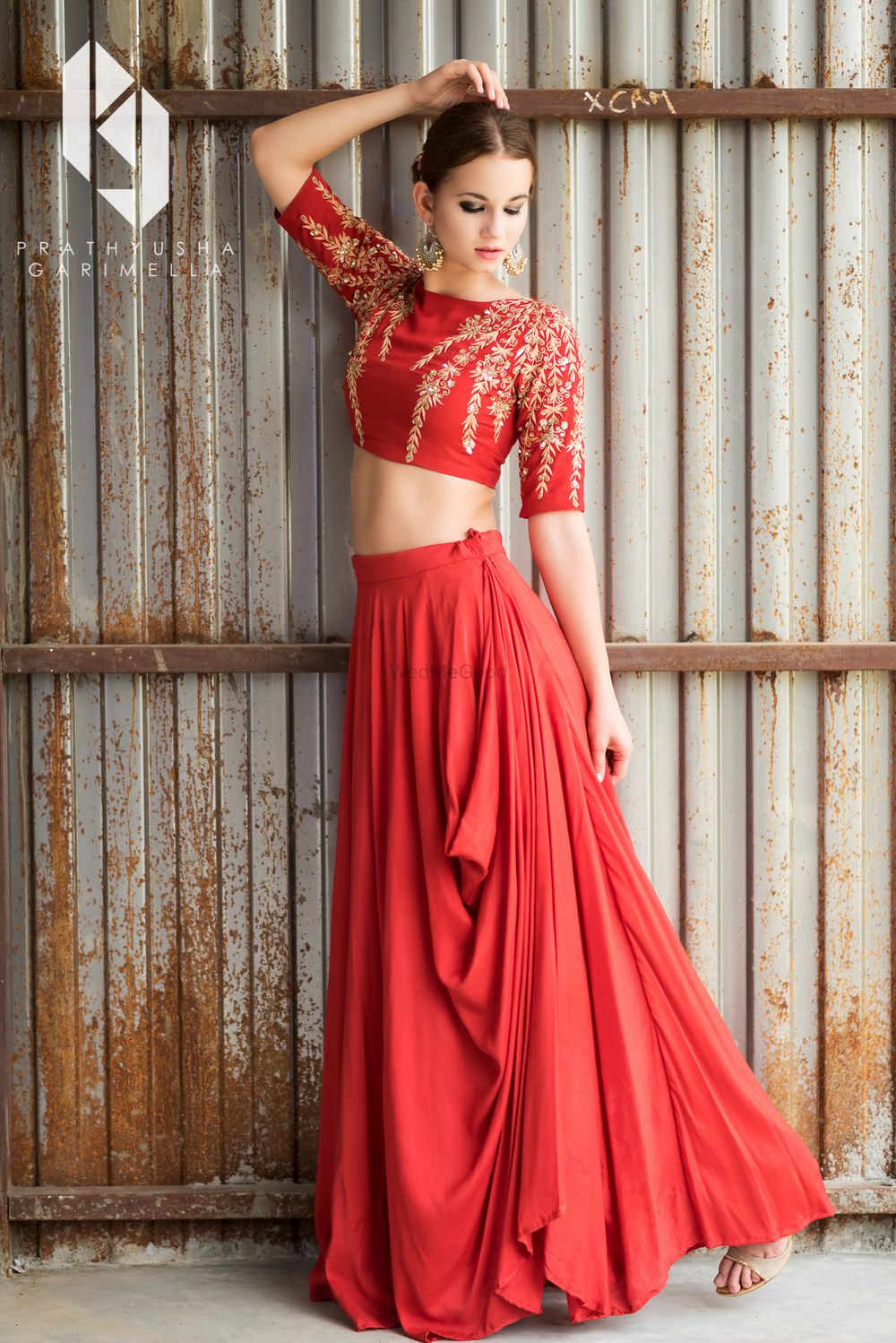 Photo of Simple red and gold lehenga for sister