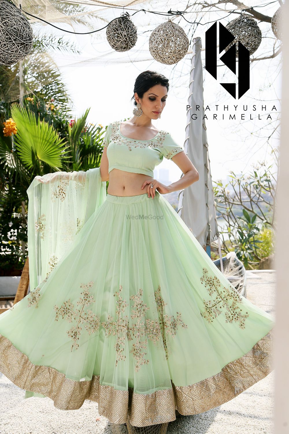 Photo of Simple mint and gold lehenga for engagement or sister